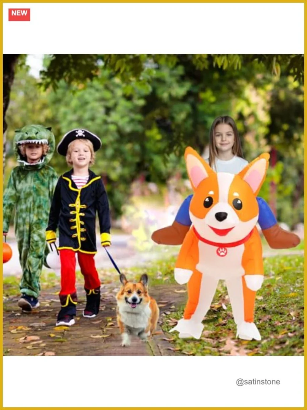 Inflatable Corgi Dog Costume Kids Halloween Blow Up Ride On Animal Suit Cosplay